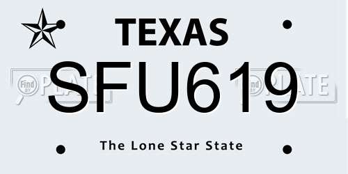 SFU619 Texas License Plate