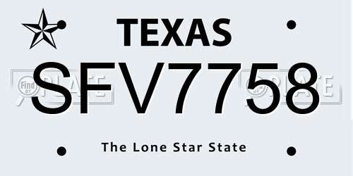 SFV7758 Texas License Plate