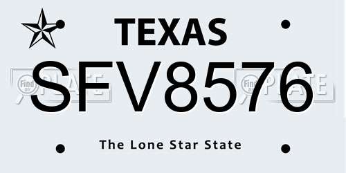 SFV8576 Texas License Plate