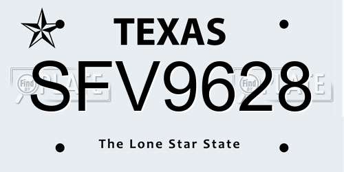 SFV9628 Texas License Plate