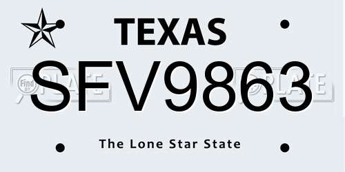SFV9863 Texas License Plate