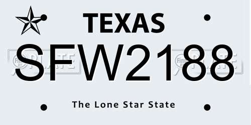 SFW2188 Texas License Plate
