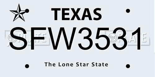 SFW3531 Texas License Plate