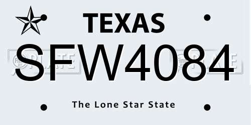 SFW4084 Texas License Plate