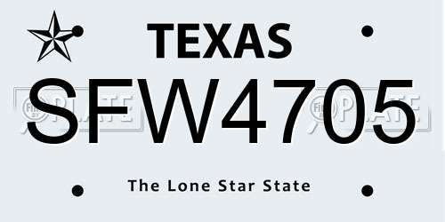 SFW4705 Texas License Plate