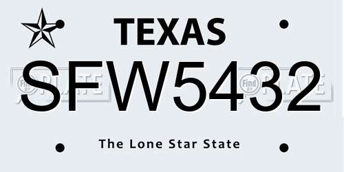 SFW5432 Texas License Plate