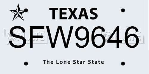 SFW9646 Texas License Plate