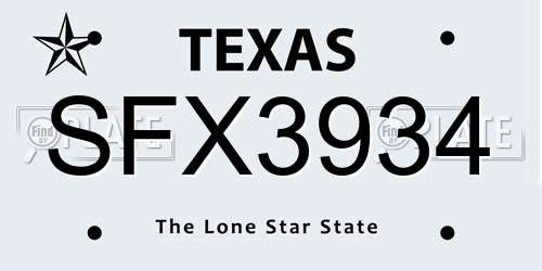 SFX3934 Texas License Plate