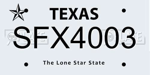 SFX4003 Texas License Plate