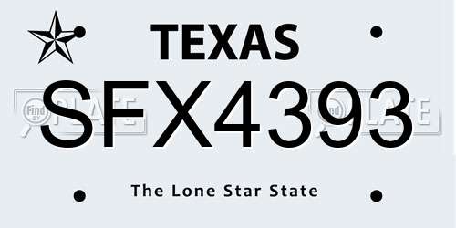 SFX4393 Texas License Plate