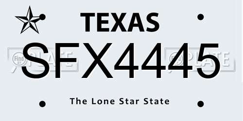 SFX4445 Texas License Plate