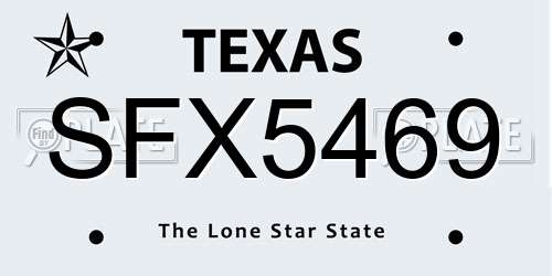 SFX5469 Texas License Plate