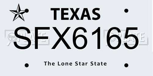 SFX6165 Texas License Plate