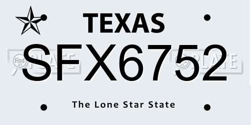SFX6752 Texas License Plate