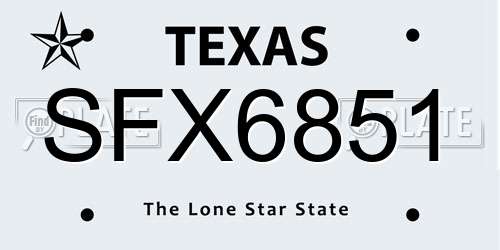 SFX6851 Texas License Plate
