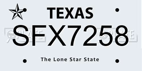 SFX7258 Texas License Plate