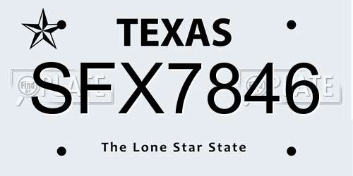SFX7846 Texas License Plate
