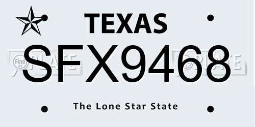 SFX9468 Texas License Plate
