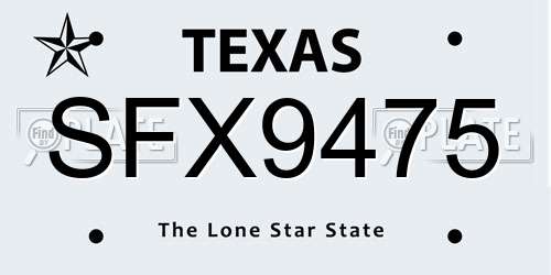 SFX9475 Texas License Plate