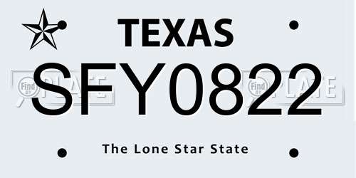 SFY0822 Texas License Plate