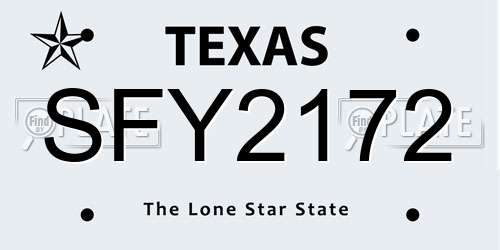 SFY2172 Texas License Plate