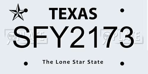 SFY2173 Texas License Plate