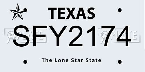 SFY2174 Texas License Plate