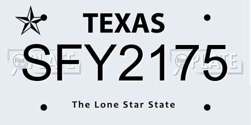 SFY2175 Texas License Plate
