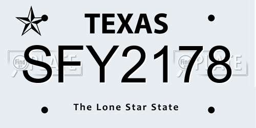 SFY2178 Texas License Plate