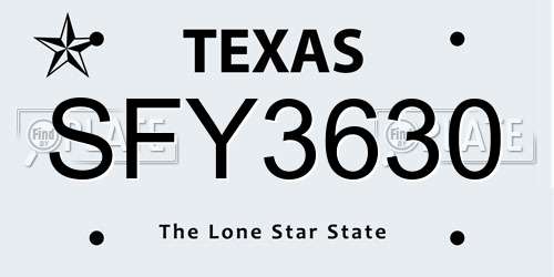 SFY3630 Texas License Plate