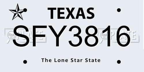 SFY3816 Texas License Plate