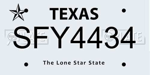 SFY4434 Texas License Plate
