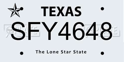 SFY4648 Texas License Plate