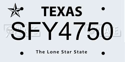 SFY4750 Texas License Plate