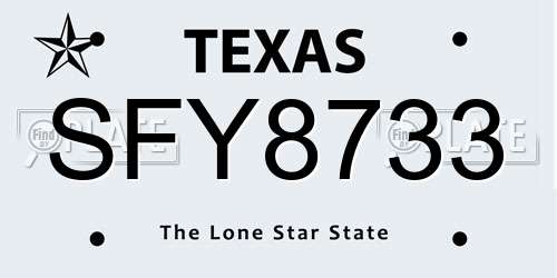 SFY8733 Texas License Plate