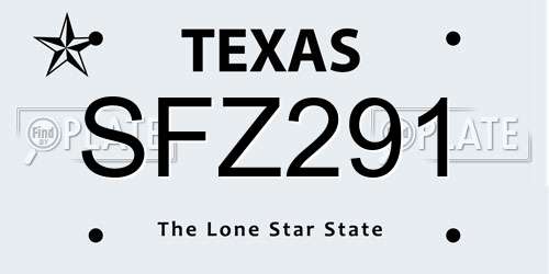 SFZ291 Texas License Plate
