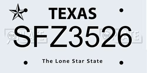 SFZ3526 Texas License Plate