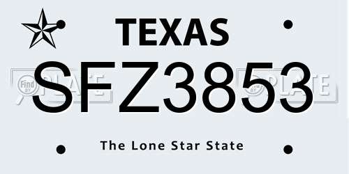 SFZ3853 Texas License Plate