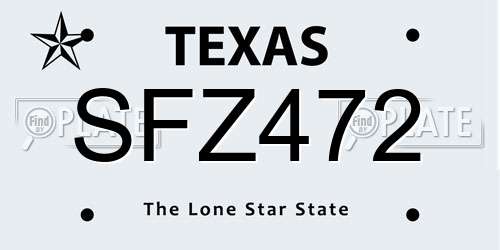 SFZ472 Texas License Plate