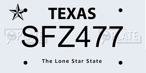 SFZ477 Texas License Plate