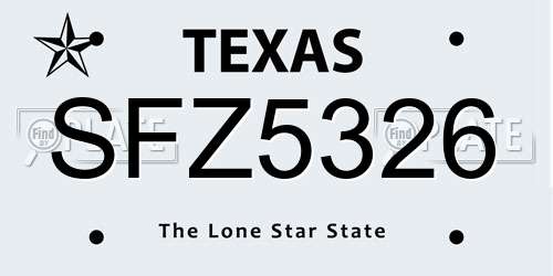 SFZ5326 Texas License Plate