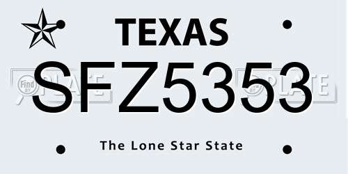 SFZ5353 Texas License Plate