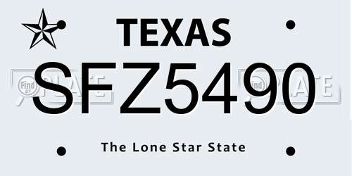 SFZ5490 Texas License Plate
