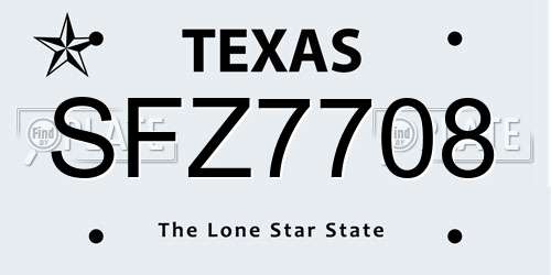 SFZ7708 Texas License Plate