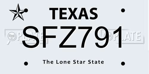 SFZ791 Texas License Plate