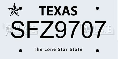 SFZ9707 Texas License Plate
