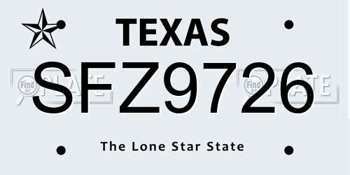 SFZ9726 Texas License Plate
