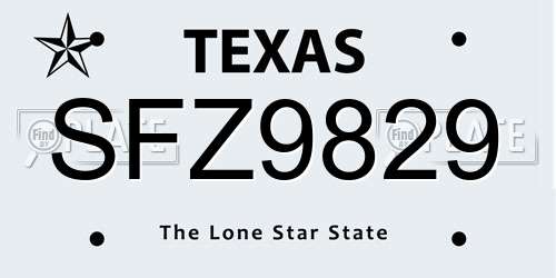 SFZ9829 Texas License Plate