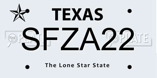 SFZA22 Texas License Plate
