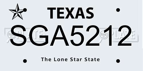 SGA5212 Texas License Plate
